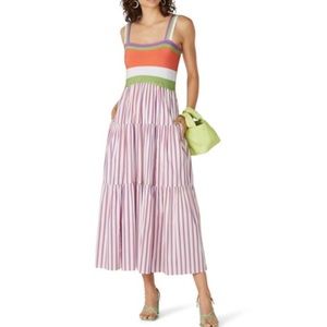 Tanya Taylor White Striped Dress Midi size Small